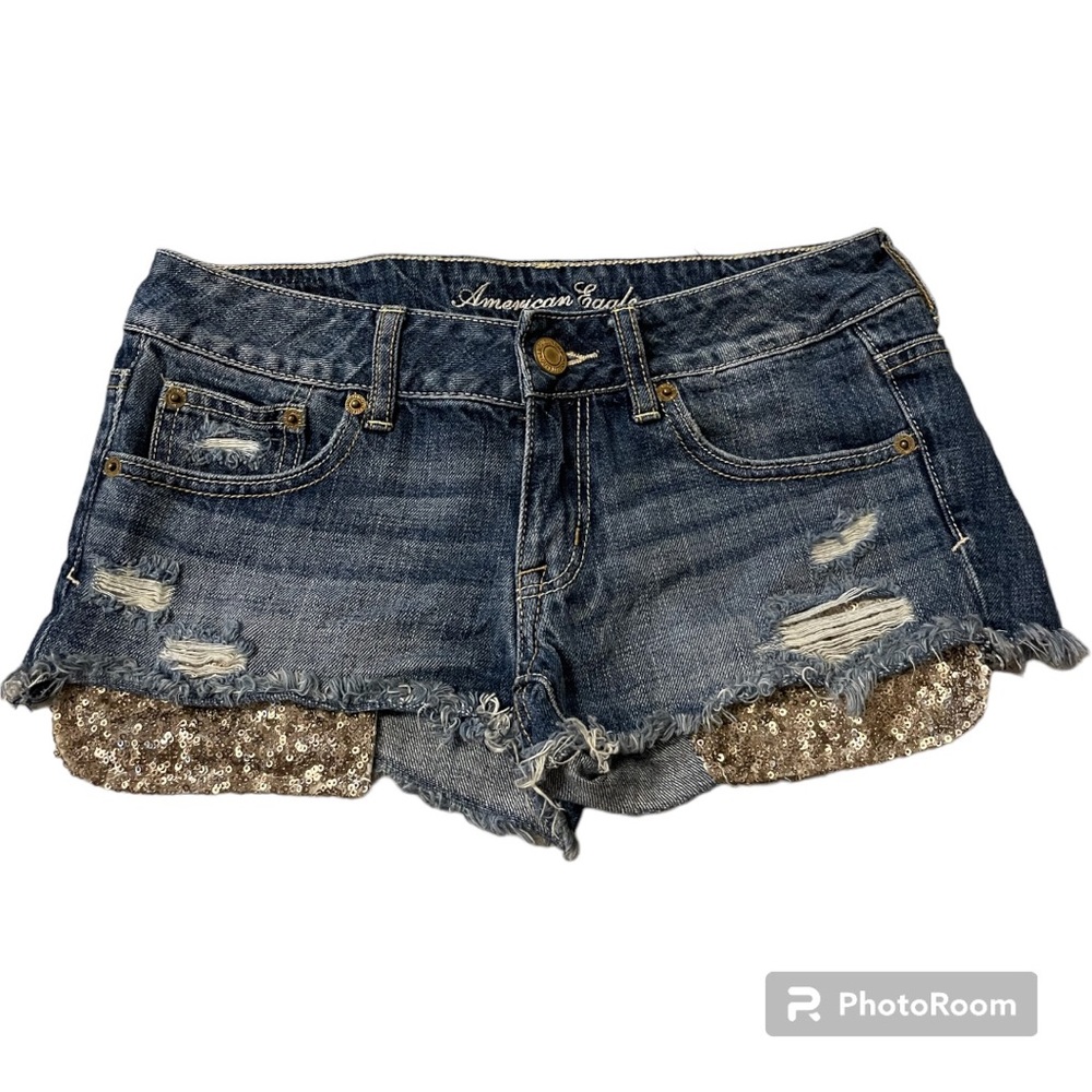 American eagle jean shorts with gold sequins